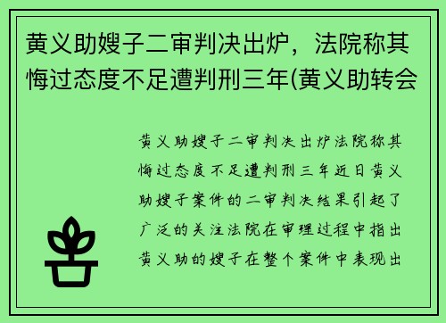 黄义助嫂子二审判决出炉，法院称其悔过态度不足遭判刑三年(黄义助转会)