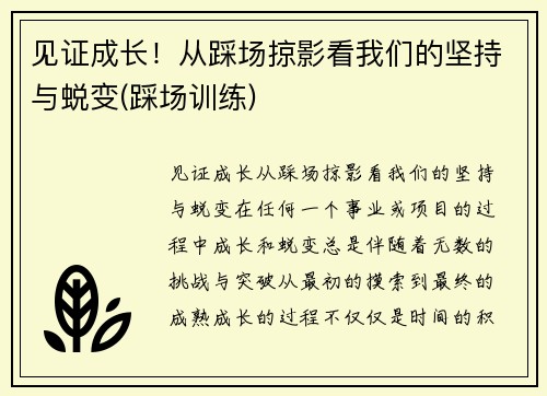 见证成长！从踩场掠影看我们的坚持与蜕变(踩场训练)