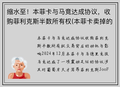 缩水至！本菲卡与马竞达成协议，收购菲利克斯半数所有权(本菲卡卖掉的球星)