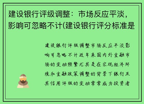 建设银行评级调整：市场反应平淡，影响可忽略不计(建设银行评分标准是什么)