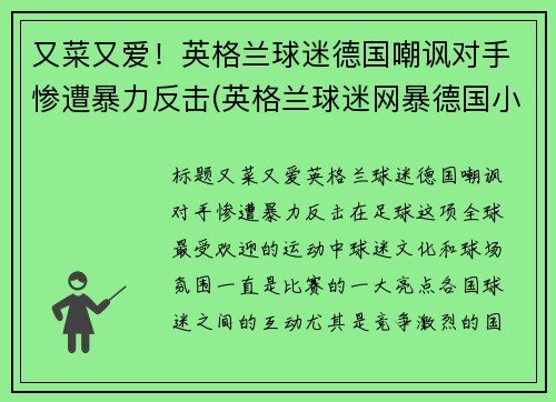 又菜又爱！英格兰球迷德国嘲讽对手惨遭暴力反击(英格兰球迷网暴德国小球迷)